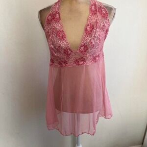 Victoria's Secret Babydoll Lingerie Women Large Pink  Lace Halter